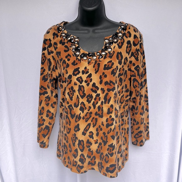 Ruby Rd. Animal Print 3/4 Sleeve Top - Picture 1 of 6
